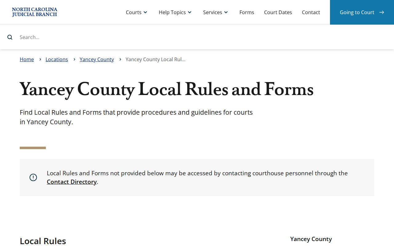 Yancey court calendar local rules and forms source