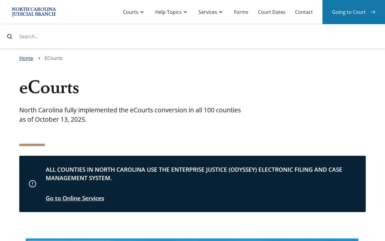 Yancey County court docket access through North Carolina eCourts