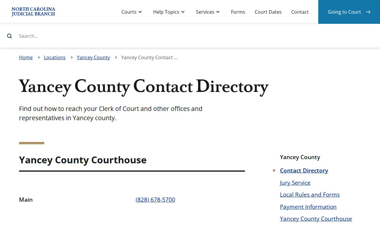 Yancey County traffic court records clerk contact directory